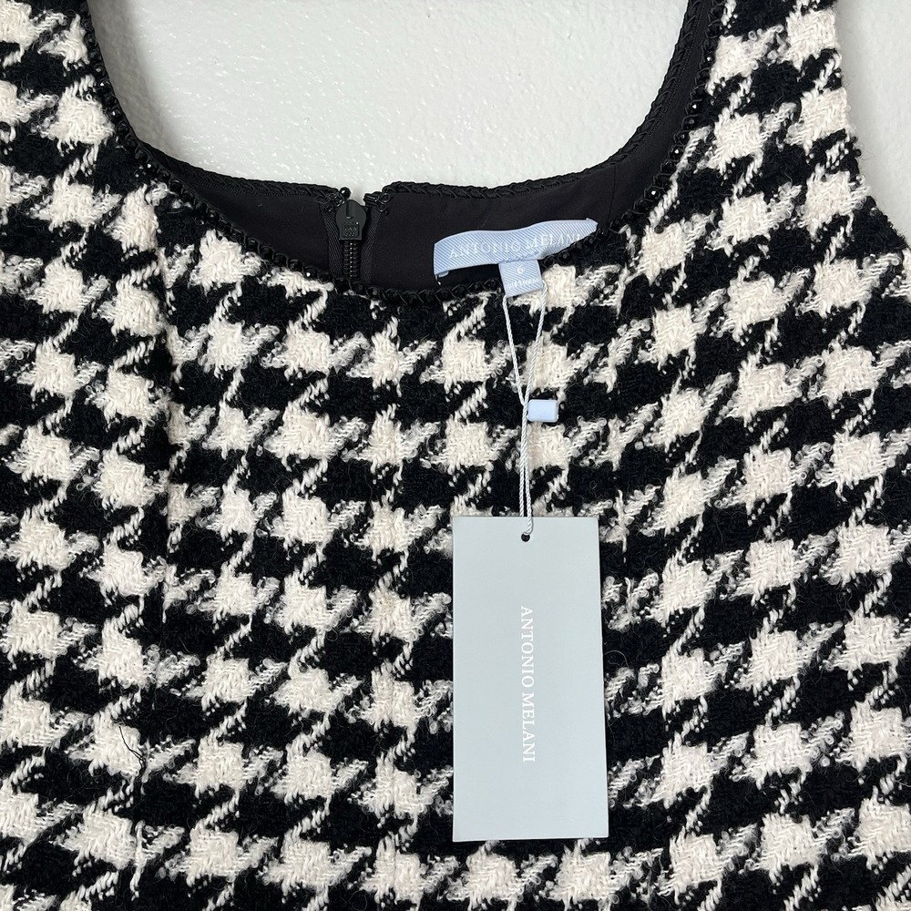 Antonio Melani Macy Wool Blend Houndstooth‎ Square Neck Sleeveless Mini Dress 10 - Picture 5 of 14